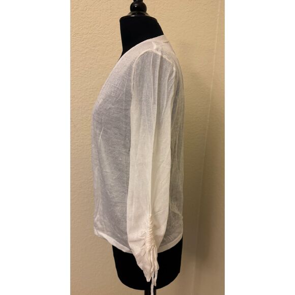 Chico's Lightweight Gathered Ruched Tie Sleeves Open Cardigan - Sz 00 (XS) - Picture 4 of 11